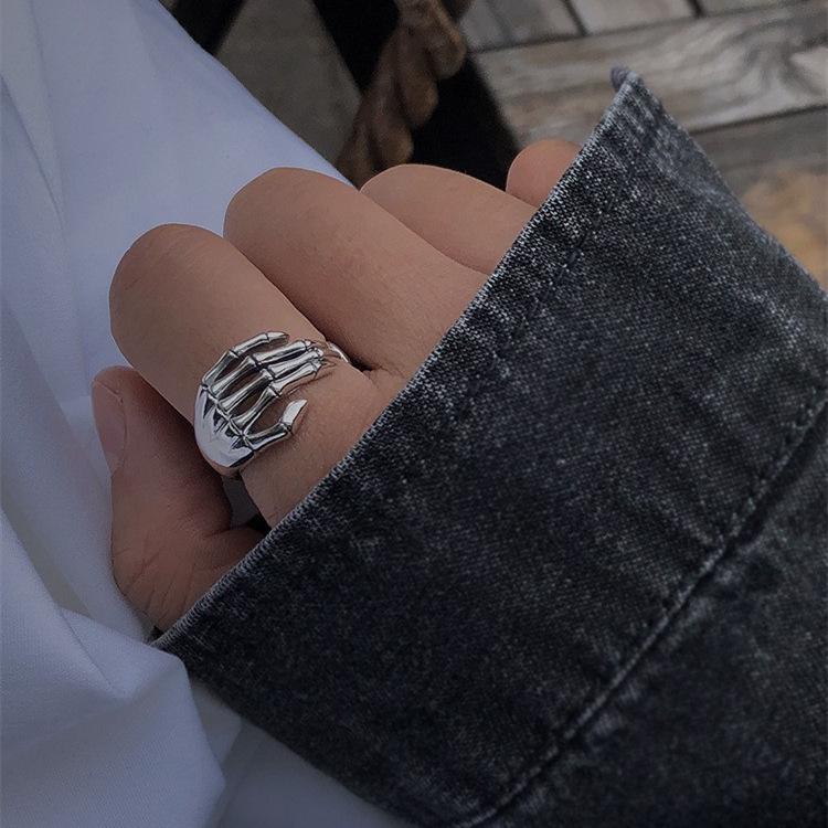 Korean Retro Skull Palm Square Ring - Women s Hip Hop Fashion Adjustable Size