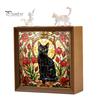 Wooden Photo Frame Base DIY Acrylic Cat Puzzles Night Light, Hand-Assembled Stained Glass Style Jigsaw Lamp with Personalized Handmade Presents Decor,