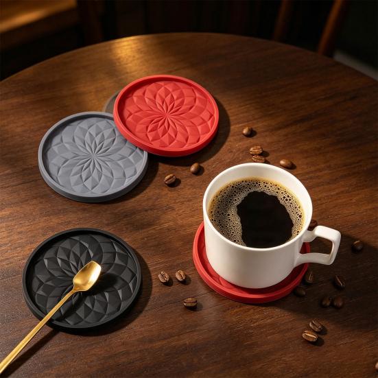 Protective Mats for Furniture Silicone Coaster Set with Holder, Non Slip Diamond Pattern Drink Coasters Stylish Table Cups Glasses, Heat Resistant