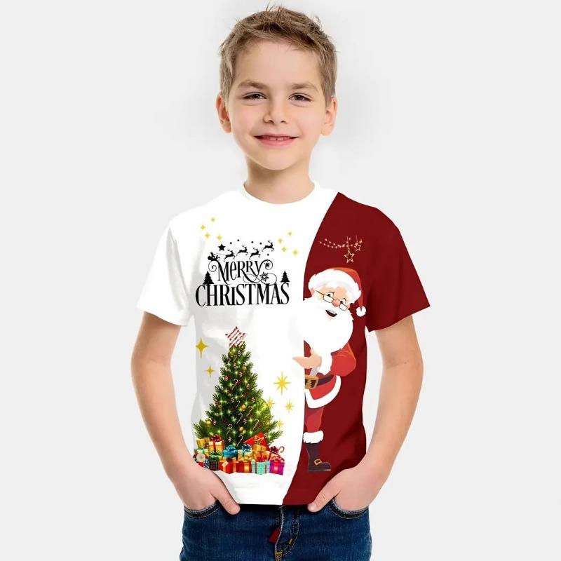 Personalisiertes Splicing 3D-gedrucktes Kinder-Sommer-Kurzarm-Rundhals-Jungen-Top-T-Shirt