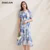 Elegant Mulberry Silk Print Chiffon Spliced Dress