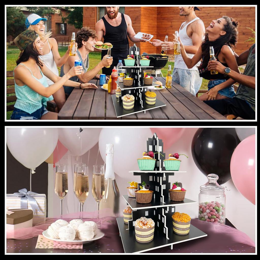 City Skyscraper Cupcake Stand 3 Tier Cake Party Supplies Building Cupcake Stand for Birthday Table Decor City Themed Parties