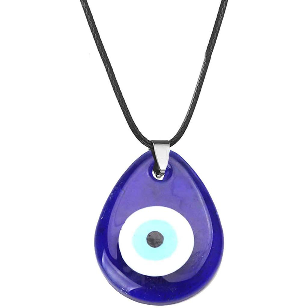 European & American Pink Wax Rope Necklace with Turkish Blue Evil Eye Pendant