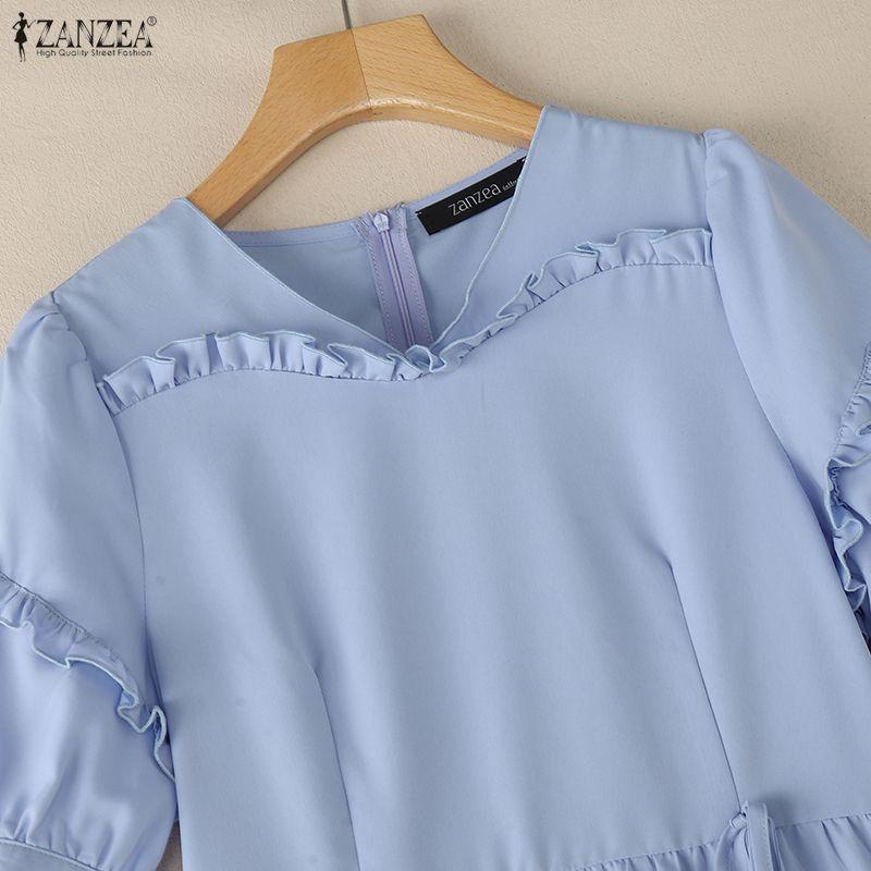 ZANZEA Women Casual V-Neck Loose Summer Short Sleeve Long Dress