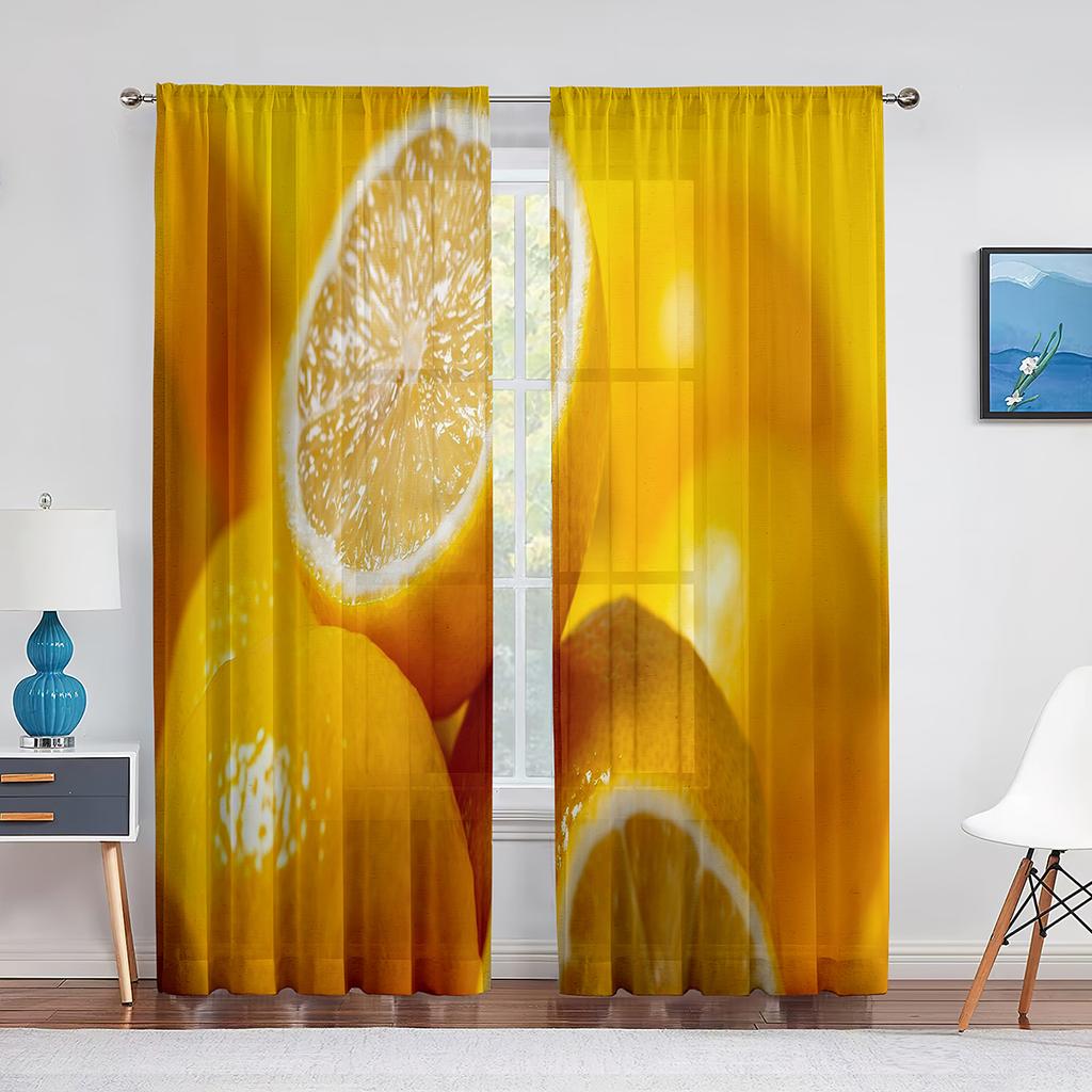 2 Paneele Zitronenfrüchte Grüne Blätter Malerei Vorhänge für Schlafzimmer Wohnzimmer Dekor Vorhang für Küche Heimvorhänge Stangentasche Haken