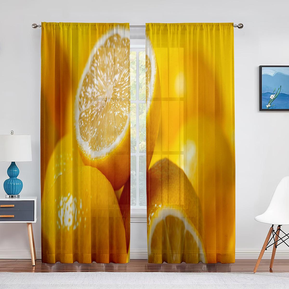 

2 панели лимон фрукты зеленые листья краска шторы для спальни гостиная декор шторы для кухни домашние шторы штанга карманный крючок Milled cotton fabric&Rod Pocket