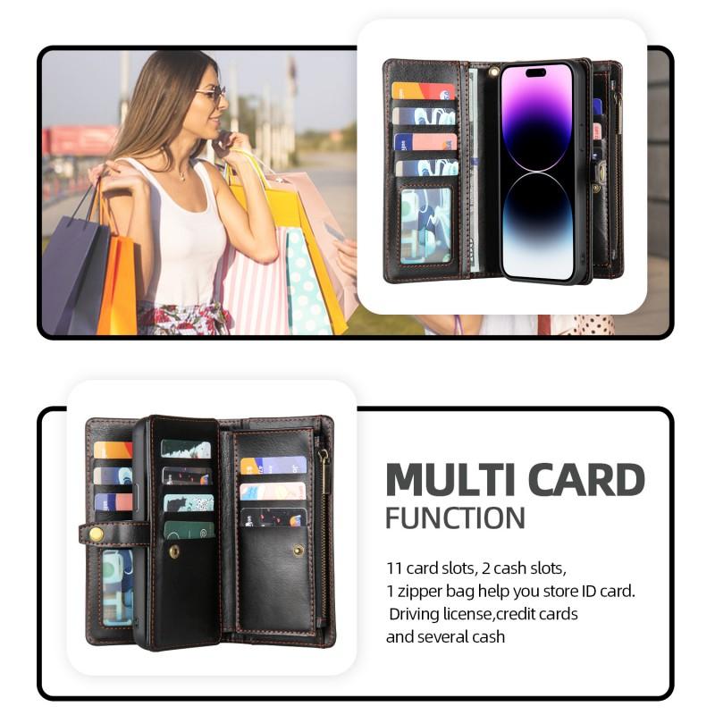 Magnetic Wallet Case IPhone 15 Pro Max With Wrist Strap PU Leather Cover Anti-Scratch Drop Protection
