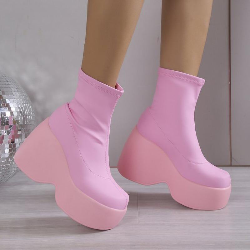 Muffin thick-soled high boots women's autumn and winter fashion sleeve thin knight boots high heel thin boots women