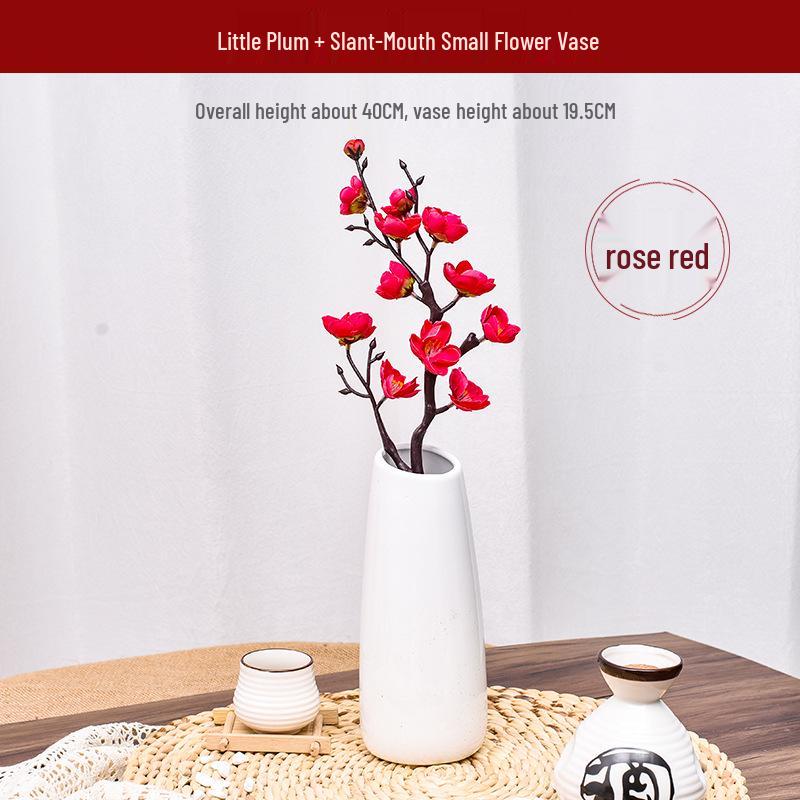 Artificial Plum and Peach Blossom Branch Ornament for Living Room - Dried Flowers Bonsai Arrangement In Pot for Indoor Winter Decoration