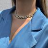 Punk Style Diamond-Encrusted Cuban Chain Necklace, Retro Dripping Oil Luminous Metal Chain Necklace For Women