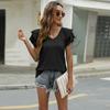 Women's V-neck Flared Loose T-shirt Cute Short Sleeve Pure Color Summer Tops