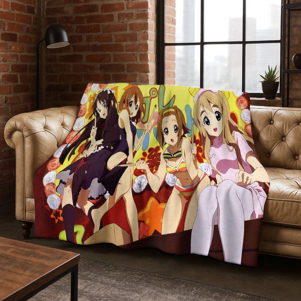 Anime K-ON Kawaii Girl Hirasawa Yui Music Cartoon Flannel Blanket,Cozy Soft Throw Blanket for Home Bedroom Bed Sofa Cover Kid