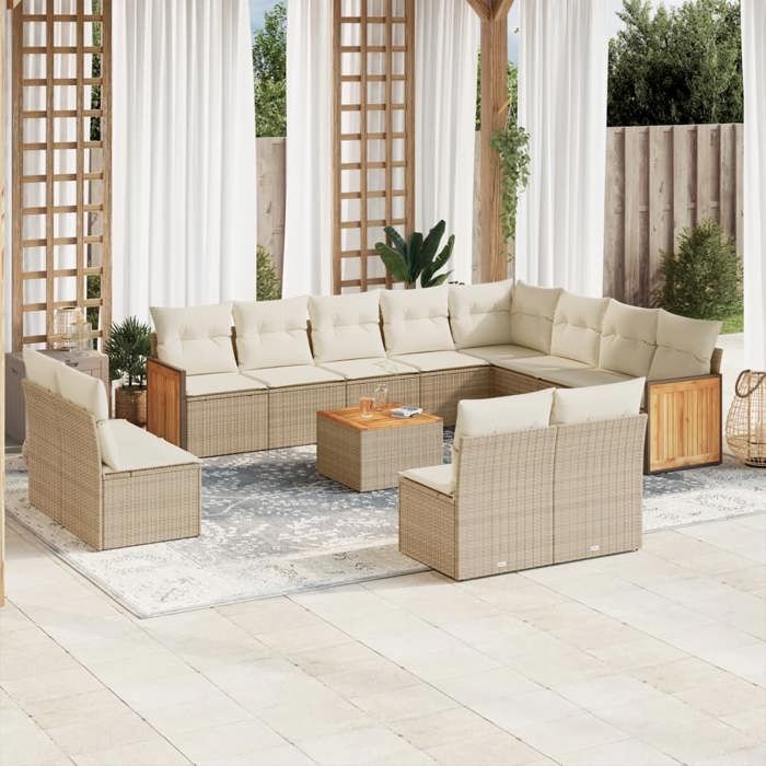 VidaXL Salon de Jardin avec Coussins 13 pcs, Canapés de Patio, Ensemble de Meubles, Mobilier de Terrasse Extérieur, Beige 3260560