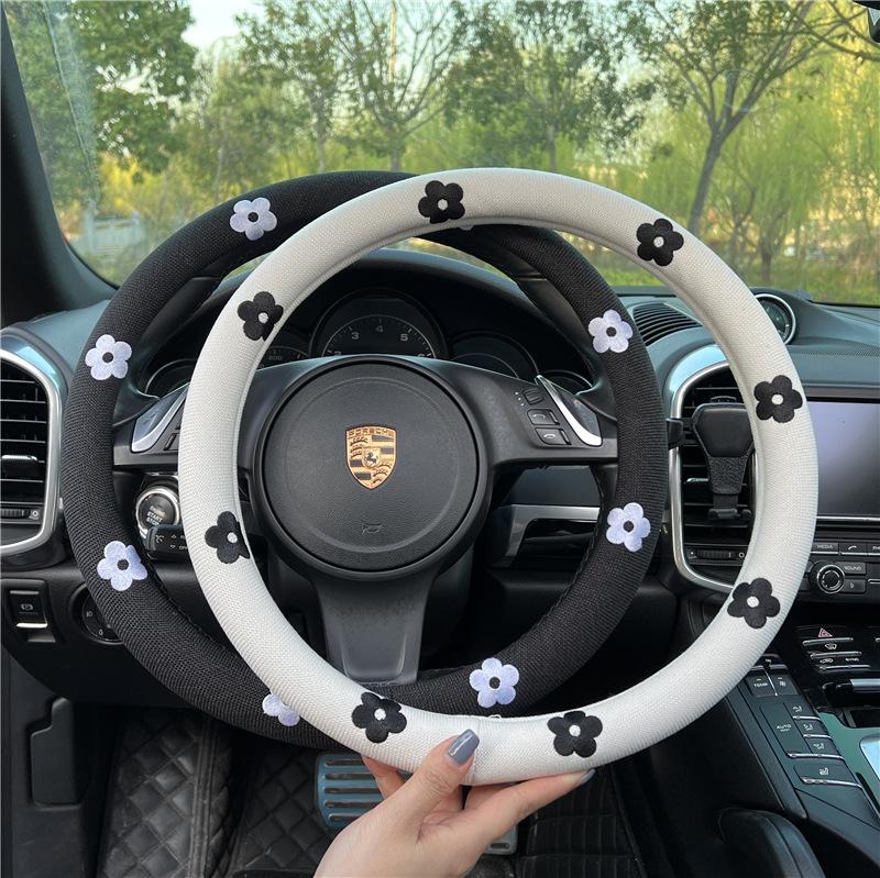 Decoration Knitted Styling Interior Accessories Product Universal Car Cute Daisy Flower Steering Wheel Cover Car Interior