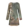 Women's Fashion Casual Print Round Neck Long Sleeve Short Side Pocket Dress