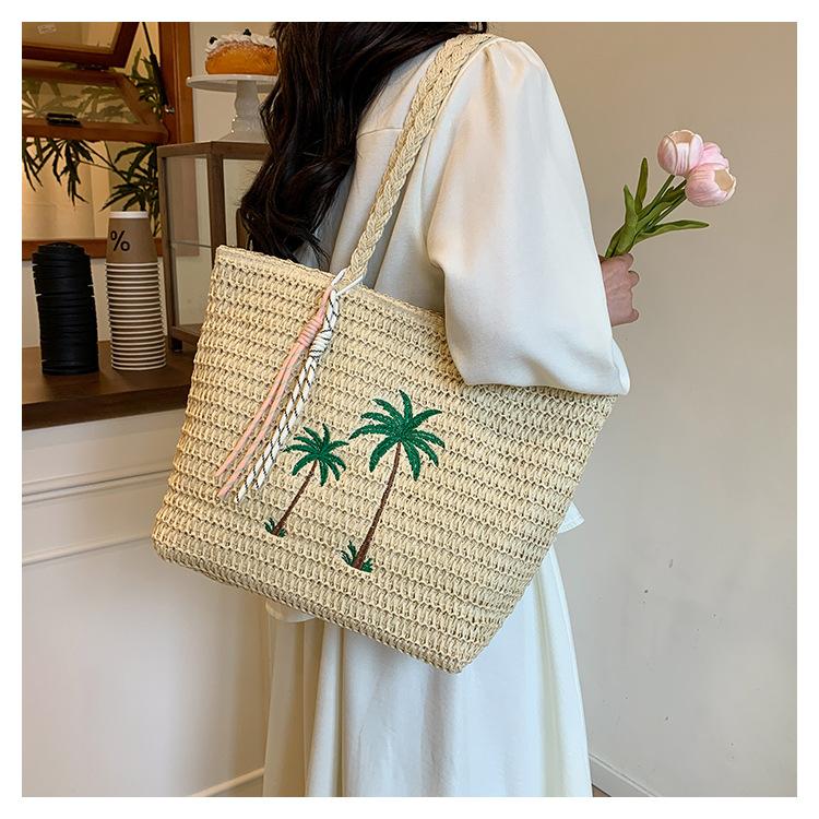 תיק כתף קש בקיבולת גדולה תיק יד נשים חדש רקום ארוג קיץ חופשת חוף הים רוח תיק חוף