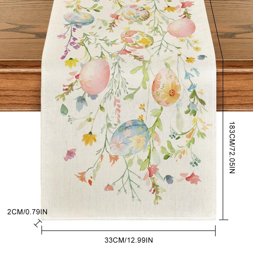 Easter Bunny Eggs Butterfly Floral Linen Table Runner Holiday Party Decor Spring Kitchen Dining Table Runner Easter Decorations