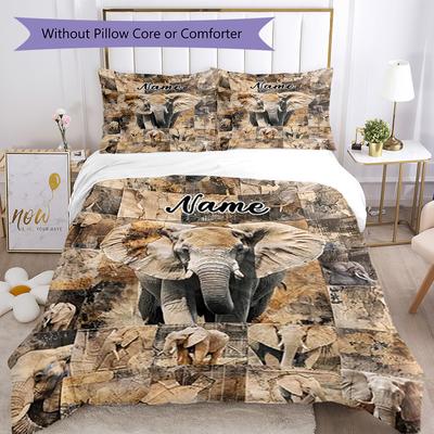 Retro Elephant Style Customize Your Name Bedding Set Breathable Duvet Cover With Pillowcases Decorative Bed Linen For Bedroom Home Decoration Birthday