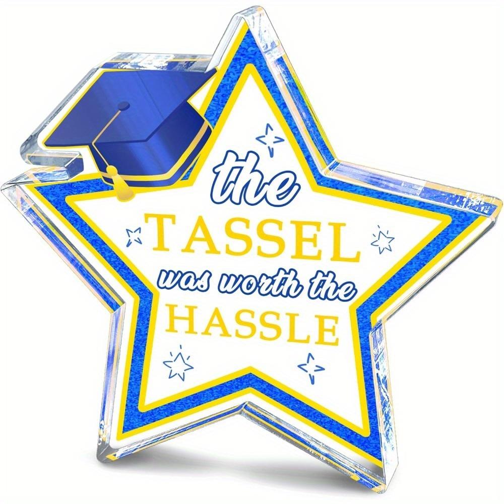 

Graduation Decoration, Blue & Golden Star Decor with Clear Acrylic, Nurseries, Home Desk Living Room Acrylic Decoration, Classic Style Home Decor for 12.95*12.44cm