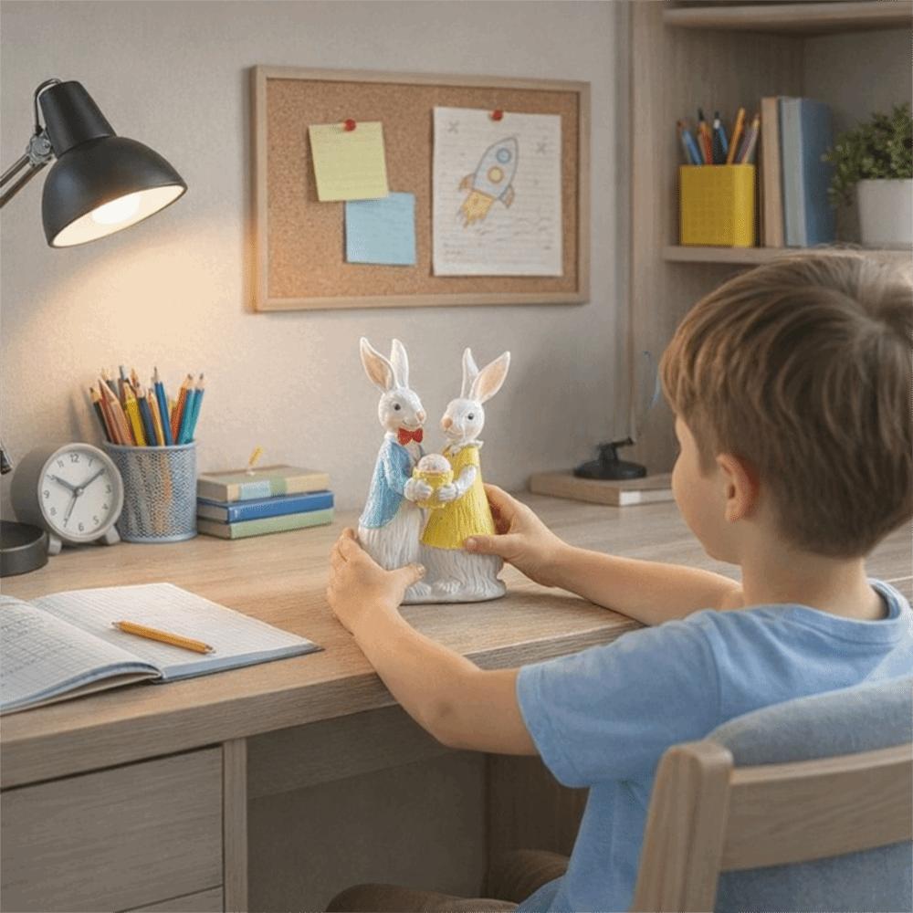 Simulation Design Rabbit Figurines Easter Decor Bunny Couple Statue  Tabletop Display