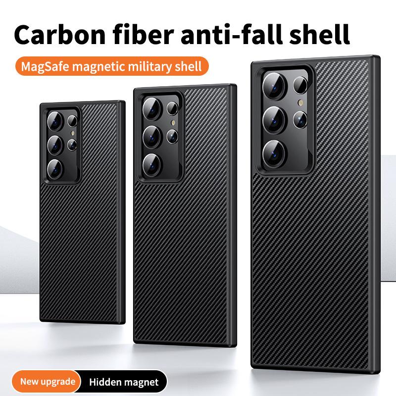 Convient pour Coque de Téléphone Portable Samsung S25ULTRA S24PLUS Intégrée Motif Fibre de Carbone Magnétique TPU Anti-Chute