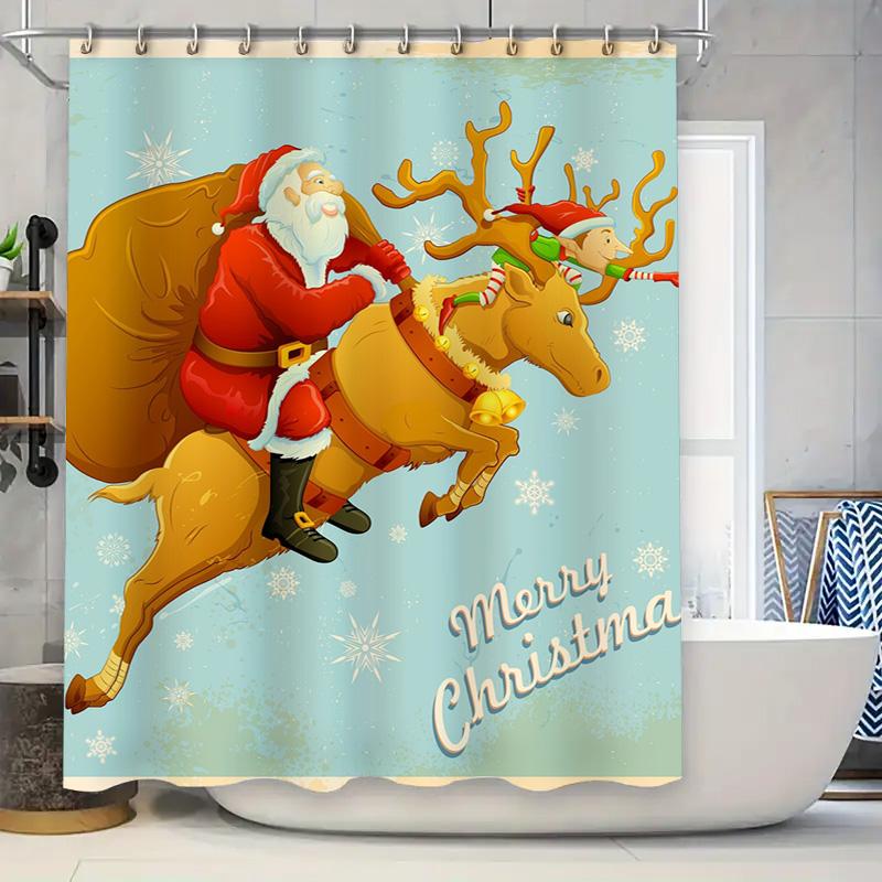 Tu Christmas Shower Curtain Santa Claus Festive Holiday Bathroom Decor Merry Xmas Reindeer Pattern Waterproof Home Textile Gift