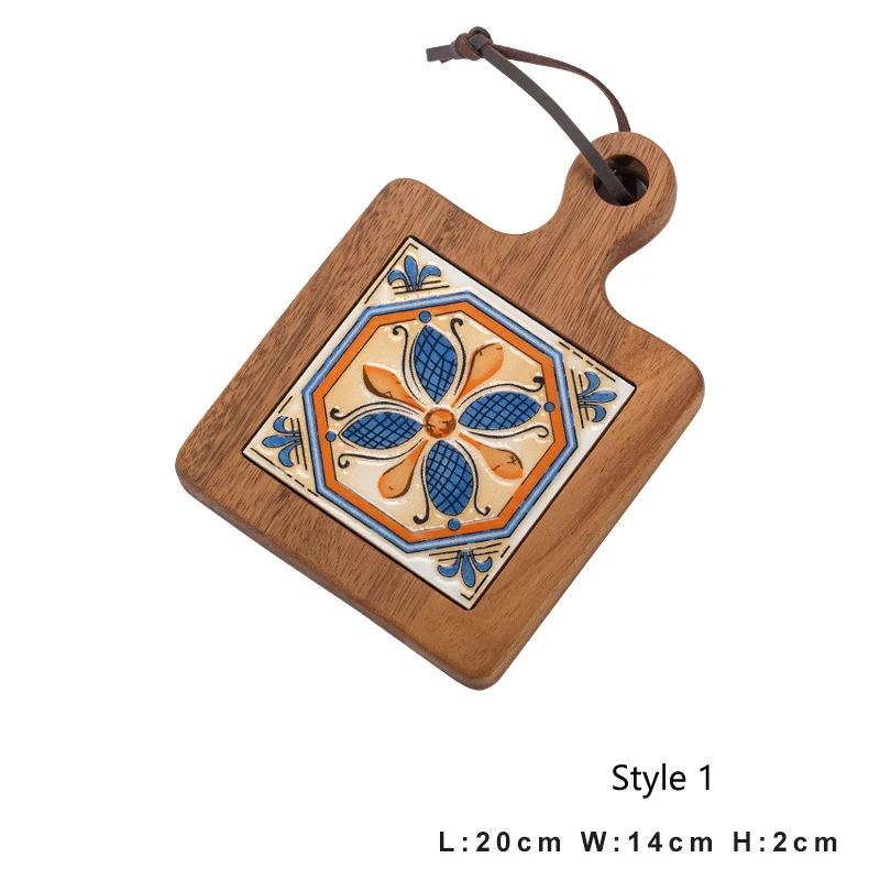 Vintage Tile Pot Mat Solid Wood Home Dining Mat Insulation Mat Casserole Heat Resistant KitchenTable Pot 20X14