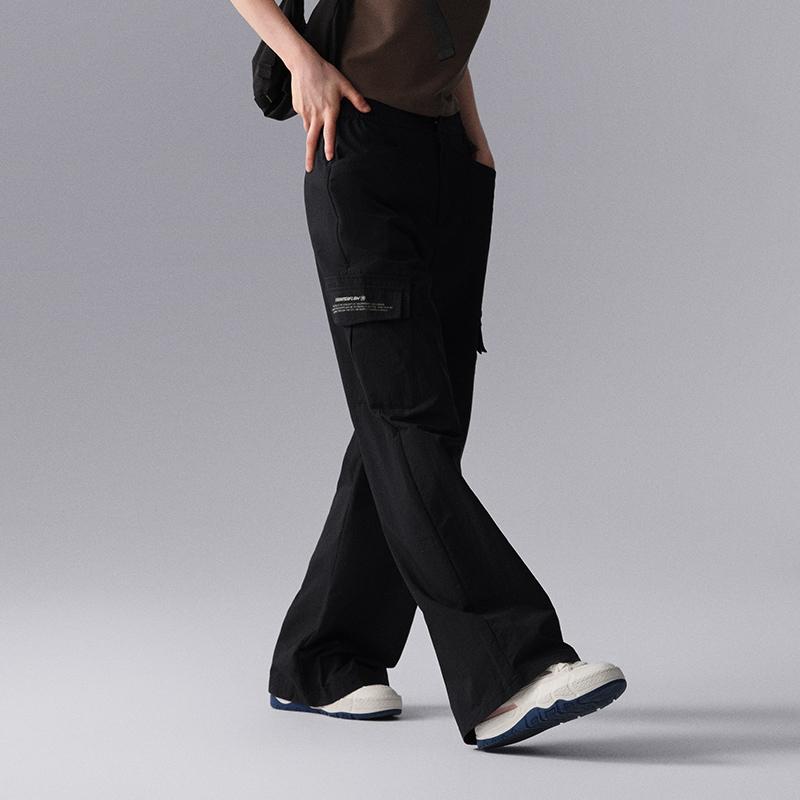 Li Ning CF Su Series Mid Waist Button Solid Color Straight Leg Knit Sports Pants Women Pants Black AYKU620-3