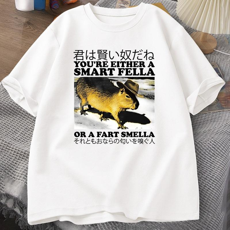 

Retro Smart Fella Fart Smella Capybara TShirt Funny Cowboy Vintage Tshirt Japanese Style Silly Meme Tshirts Harajuku Clothes 4XL