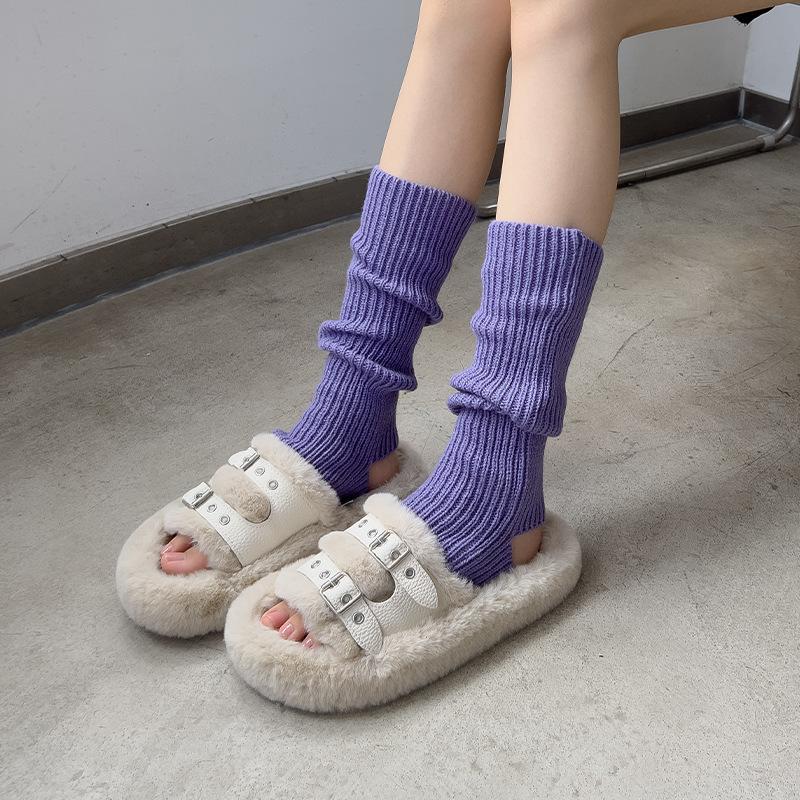 Spring and Autumn Socks Cover Women's Knitted Leg Cover Gray Medium Tube Stacking Socks Japanese JK Thermal Leg Cover Manufacturers Wholesale