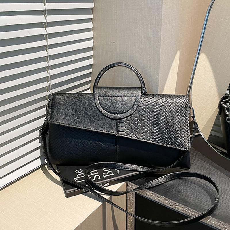 

PU Synthetic Leather Women s Shoulder Crossbody Bag Fashion Casual Dinner Alligator Pattern Flap Handbag and Purse 30x4x17cm чорний