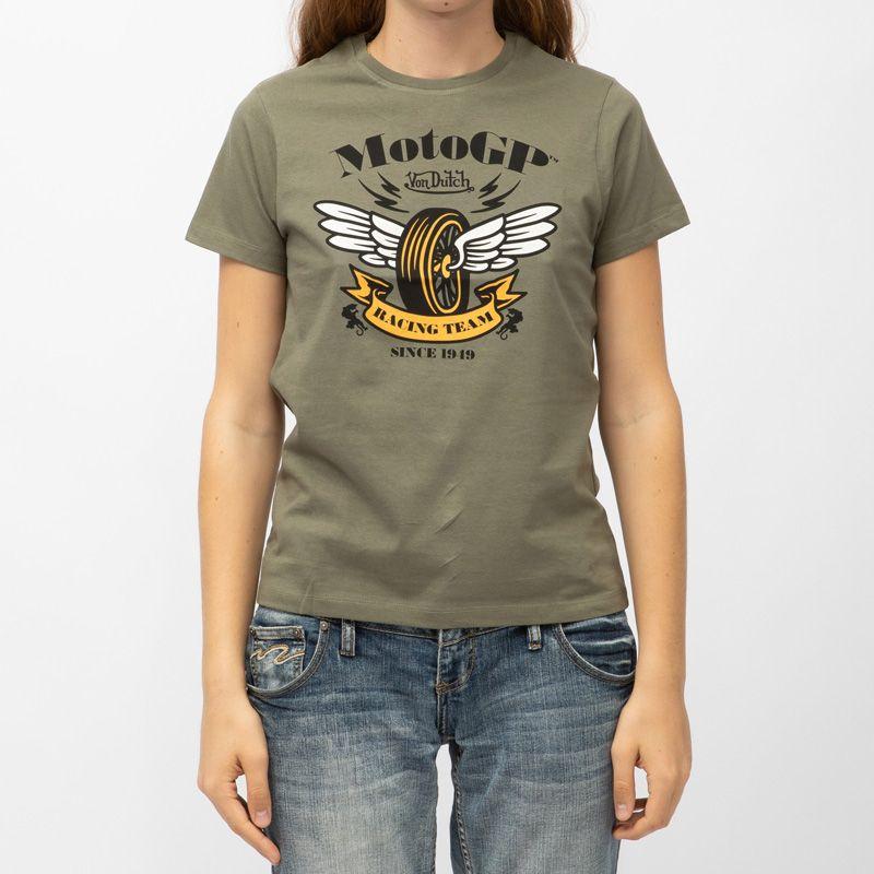 

Футболка женская с круглым вырезом цвета хаки, джерси с принтом крылатого колеса, гоночная команда MotoGP, VON DUTCH XL хаки