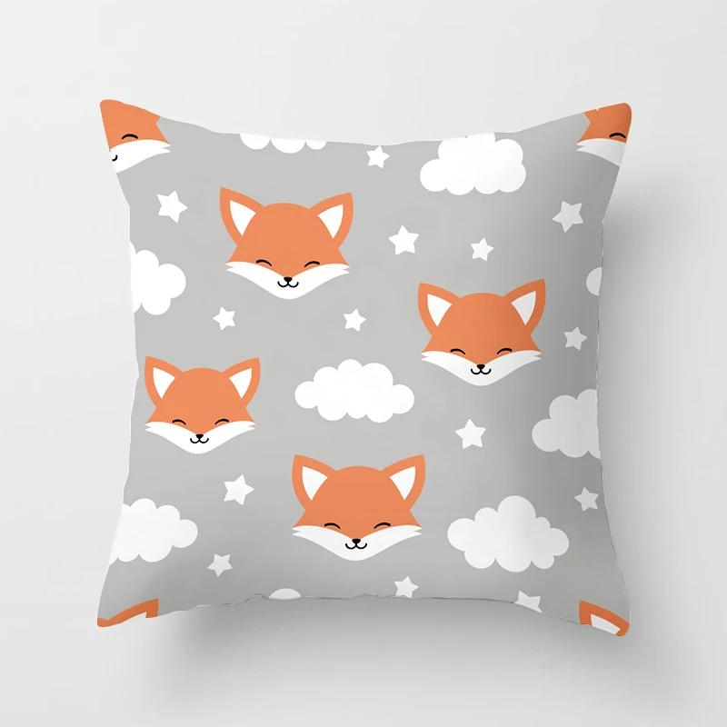 Cartoon Fox Animal Car Pillowcase Living Room Polyester Cushion Cover Sofa Decoration