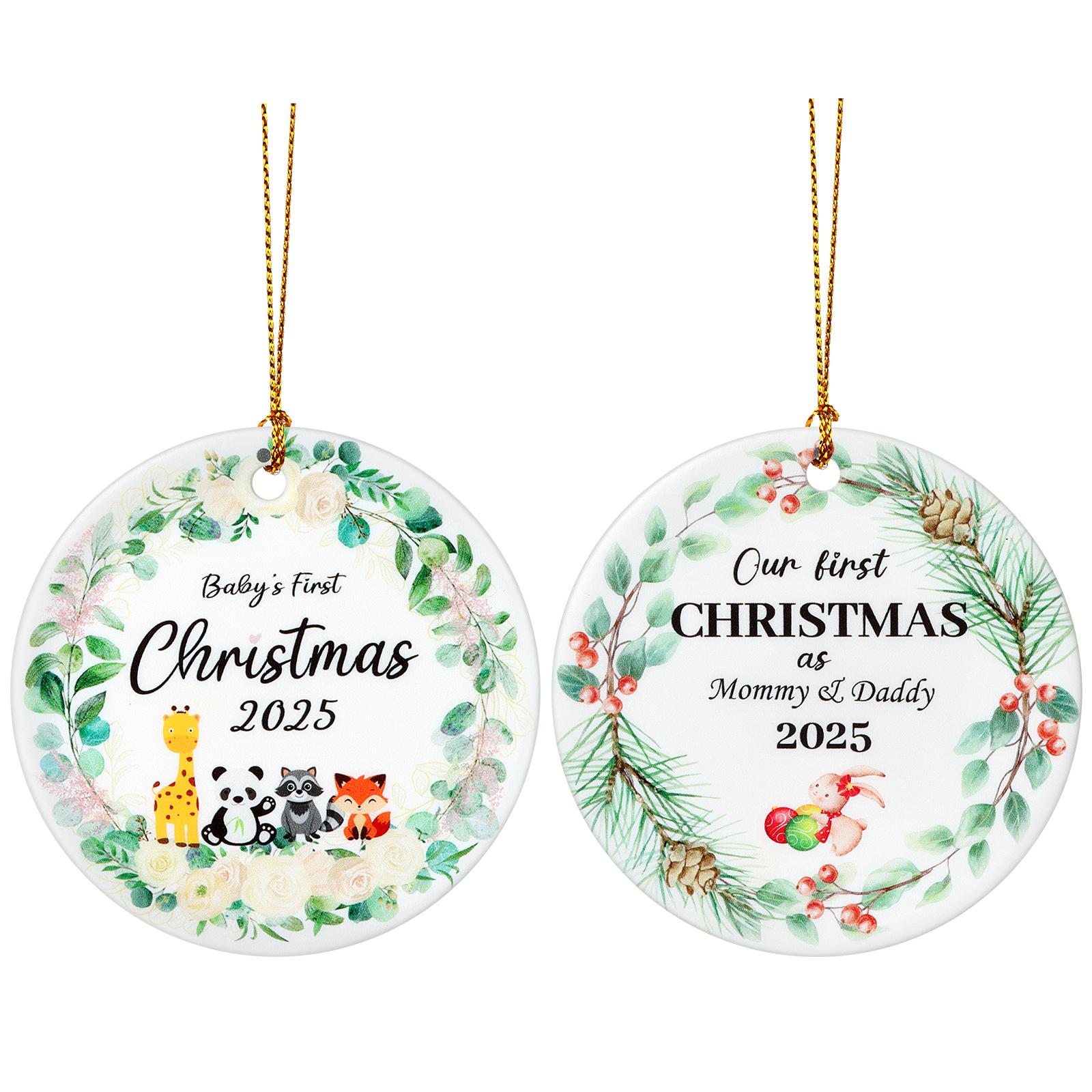 2Pcs Baby S First Christmas Ornament Our First Christmas As Mom & Dad Baby Girl Boy Ornament Newborn Baby Ceramic Ornaments Hang чёрный