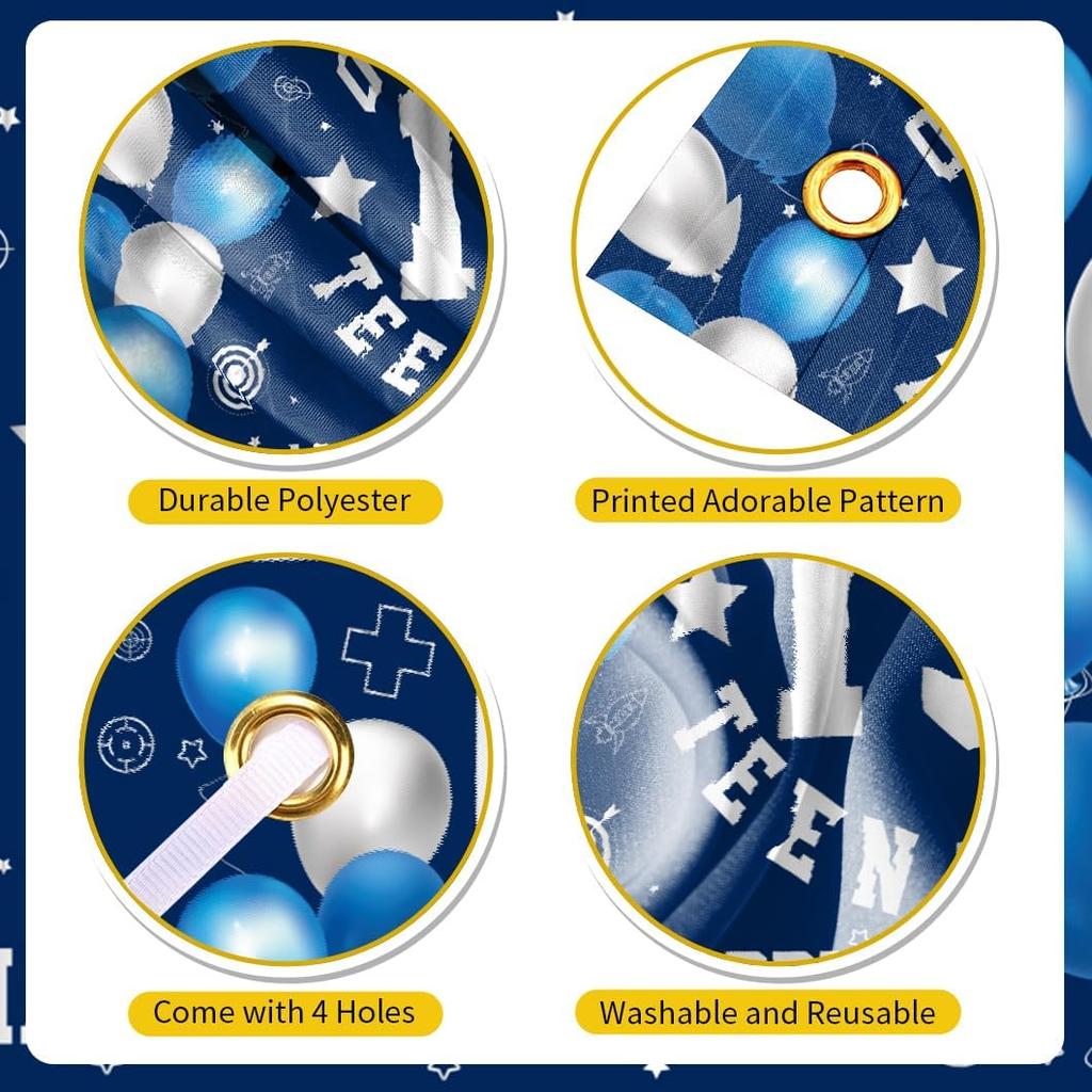 Happy 13th Birthday Decorations Large Official Teenager Backdrop Banner for Boys Girls Navy Blue White 13 Year Old Birthday Party Photo Props Decor