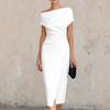 One-Shoulder Ruched High-Waist Tiered Dress for Evening Party, Commute, and Split Cocktail Gown