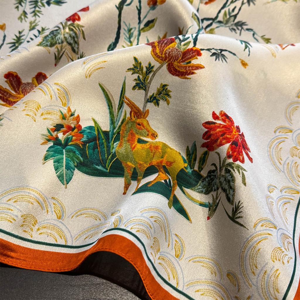 100% Pure Silk Women Small 53cm Square Scarf Fashion Print Scarves Neck Hair Hand Wrist Bandana Skinny Tie Shawls Luxury