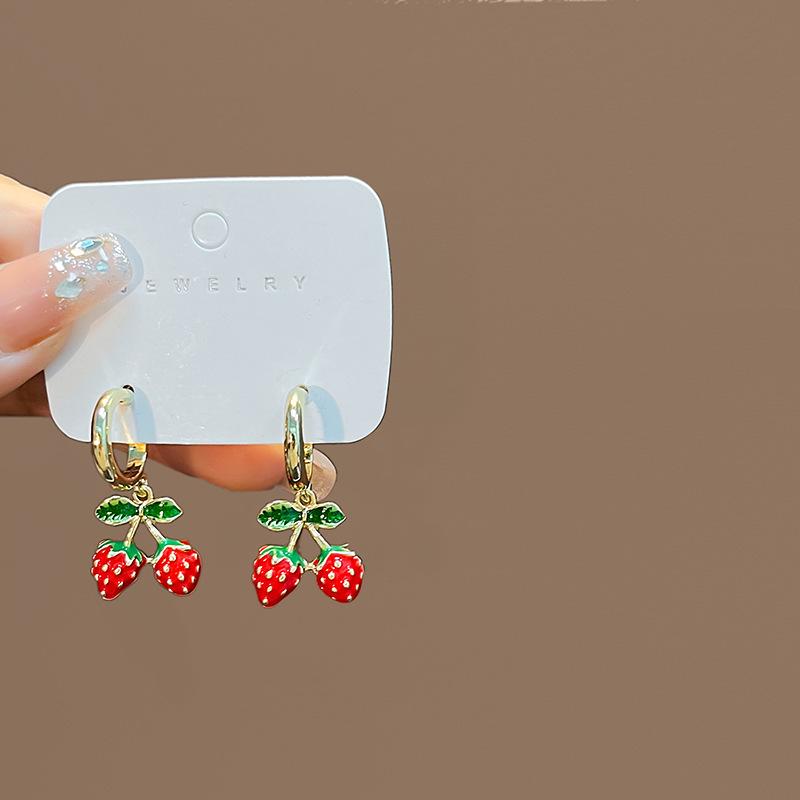 Silver Needle Cherry & Strawberry Fun Earrings for Girls земляничный