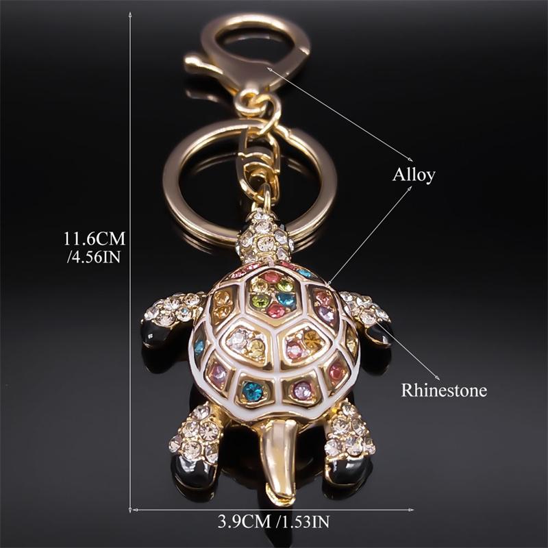 Exquisite Colorful Crystal Turtle Key Ring Holder for Women Men Alloy Rhinestone Animal Keychain Charm Jewelry Gifts K5205S03