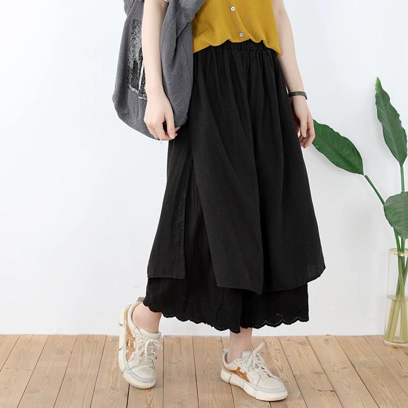 Women's Summer Solid Color Mid-length Loose Thin Pants Skirt Sweet Fresh Splicing A-line Skirt