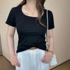 Pure Cotton Square Collar Large Size Short-sleeved T-shirt for Women Summer Suit with Bottoming Shirt Design Niche Top That Can Be Worn Outside