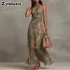 Spring New Women's Dresses Imported Floral Print Maxi Dress with V-Neck Sleeveless