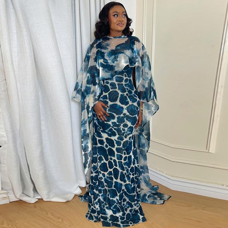 Women's 2026 Summer New Fashion Elegant Half-High Collar Printed Shawl Strap Slim Dress Set