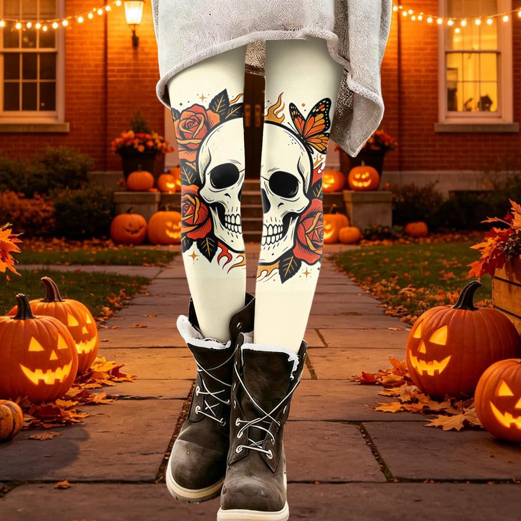 Women's Halloween Print Stretch Leggings for Casual Wear