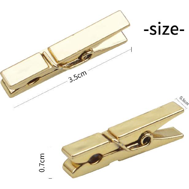 Mini Plastic Clips, 100 Pieces Utility Photo Clips Paper Peg Clothes Line Clips - 3.5 x 0.5 x 0.7cm, Gold