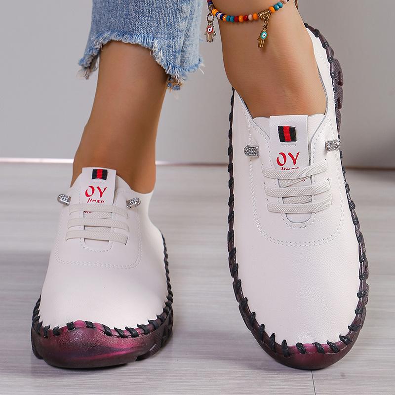Retro Casual Single Shoes 2024 Autumn New Breathable Car Stitching Cow Tendon Sole Large Size Women's Single Shoes Zapatos Mujer