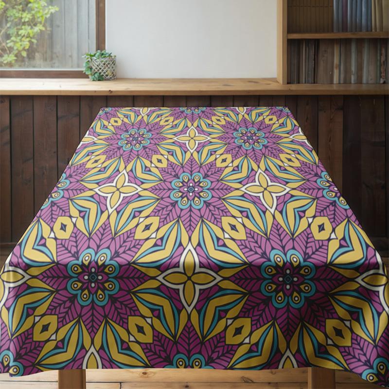 Colorful Mandala TableclothDecorative Floral Print Polyester Table Cover Unique Home Textile for Dining Room or Kitchen