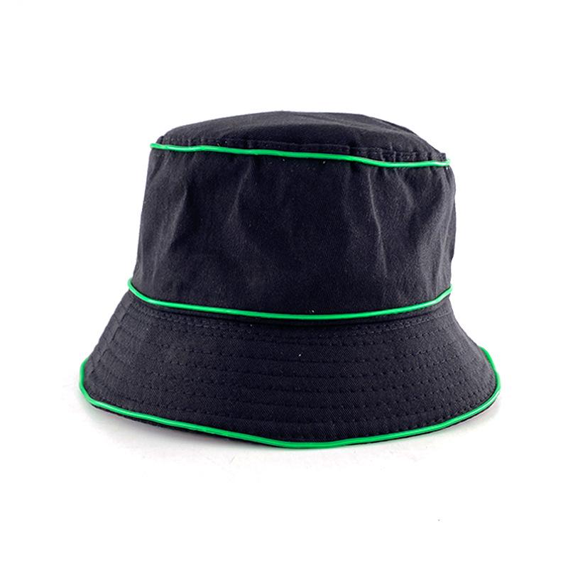 Unisex LED Világítós Hímzett Bucket Kalap Logóval és Egyszínű Lapos Tetővel