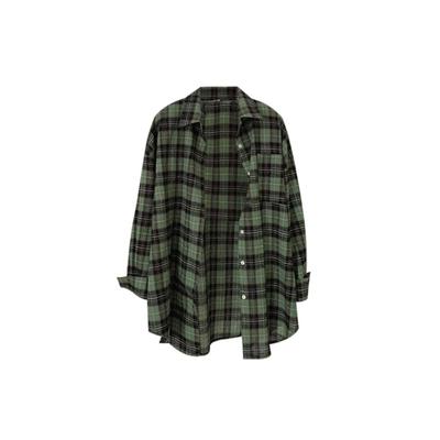 Ρετρό Κλασικό Καρό Γυναικείο Πουκάμισο με Φαρδιά Κοντό Γιακά και Μακρυμάνικο Γυναικείο Μπλούζα Άνοιξη-Καλοκαίρι BF Vintage Oversize Chic