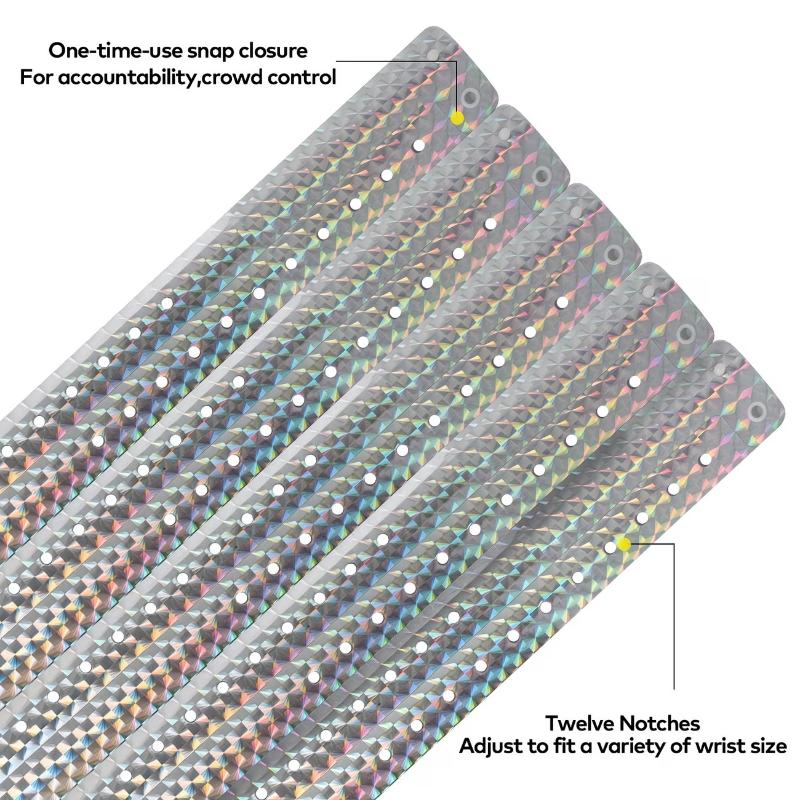 Holographic Event Wristbands 50/100Pcs Waterproof Adjustable Snap Shiny for Birthday Party Club Entry Check Event Use